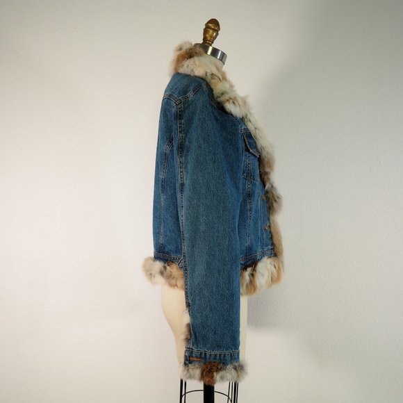 Rabbit Fur Lined Denim Jacket - Picture 3 of 7